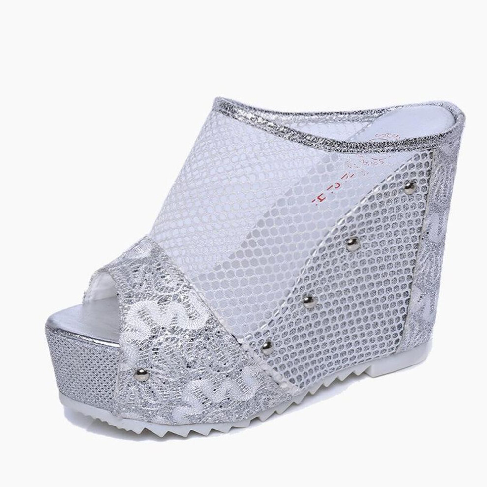 (white, 39) Women Hollow Wedge High Heel Shoes Ladies Summer Sandals