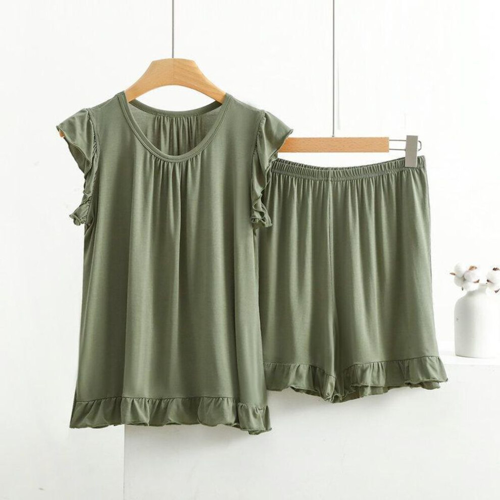 (army green, XXXXL) Plus Size Modal Pajamas Women Sleeveless Shorts Suit Summer Sleepwear Pyjamas Femme Nightwear Pijamas Set