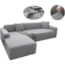 YSTP Corner Sofa Cover - Light Grey Stretch for 3-Seater or L-Shape Sofa (190-230 cm) - Elastic Knitted Dustproof