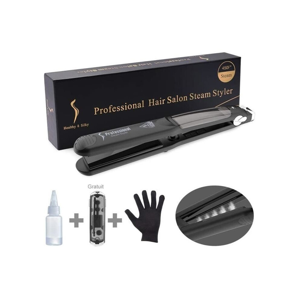 Steam Hair Straightener Professional Hair Straightener/Curler Ceramic Plate - With LCD Display 6 Adjustable Temperatures For All Types