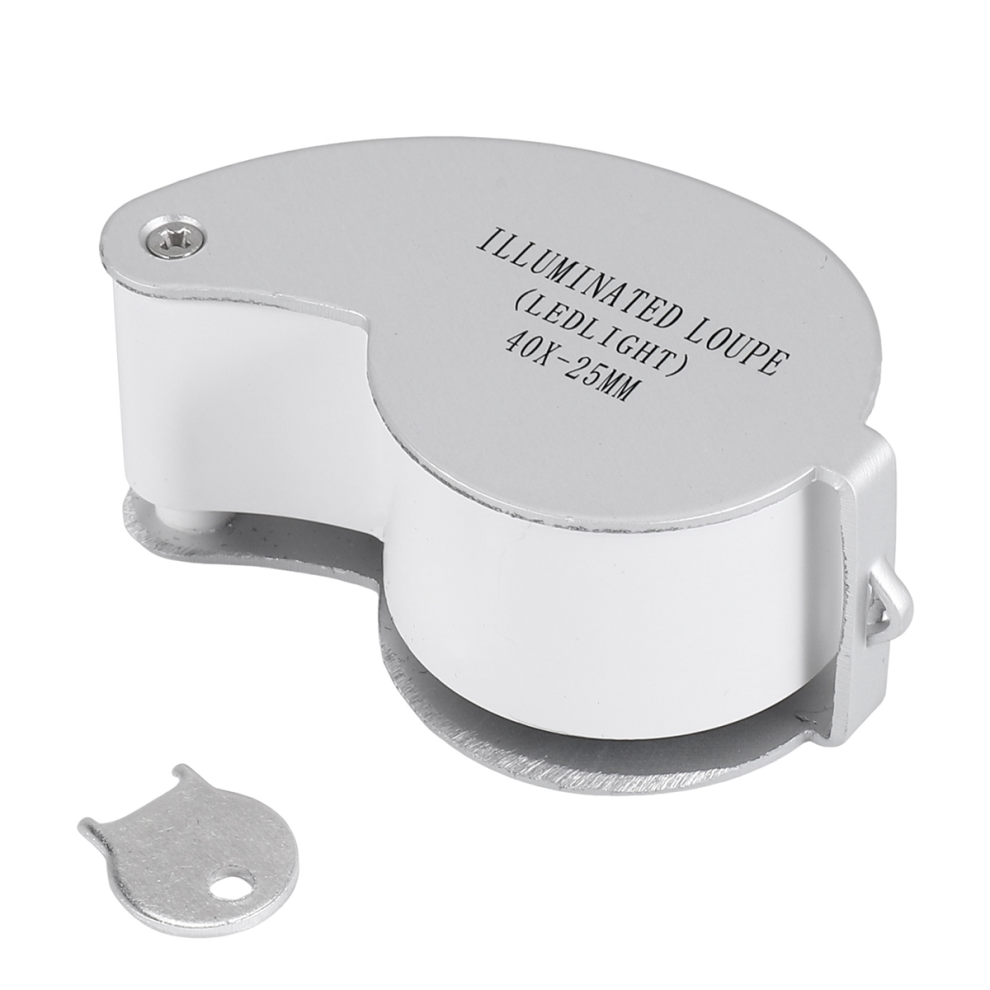Jewellers Lens Glass Loupe 40X 25mm Eye Magnifier 2 LEDs Lights