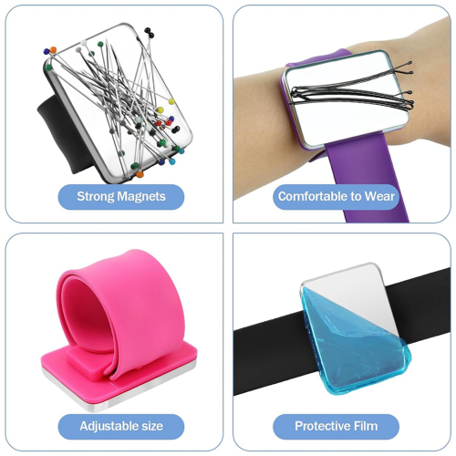3 pezzi puntaspilli magnetico da polso, puntaspilli magnetico da cucito 2