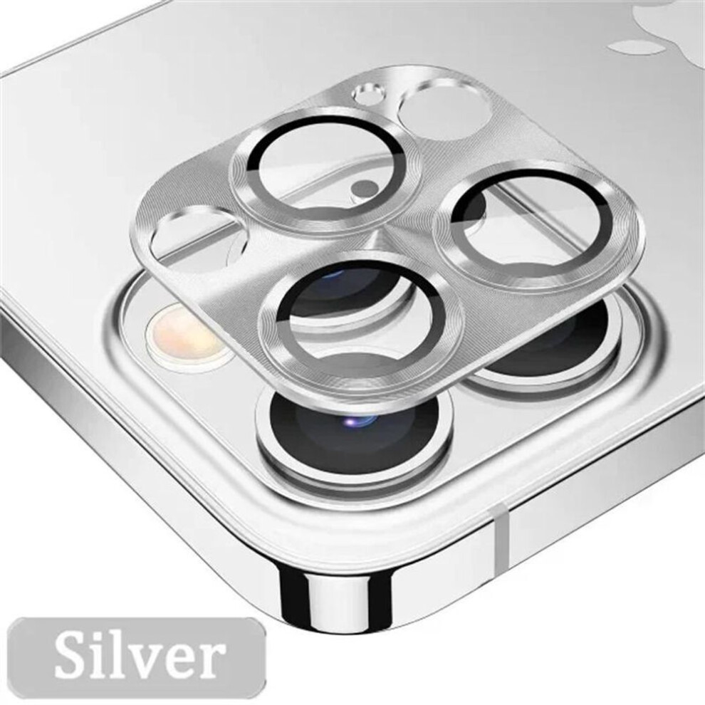 (Silver, For iPhone 15 Pro) Luxury Metal Camera Lens Protector Glass For iPhone 15 14 Plus 13 12 Mini 11 Pro Max HD Back Lens Protective Film For iPhone 15 Pro Max