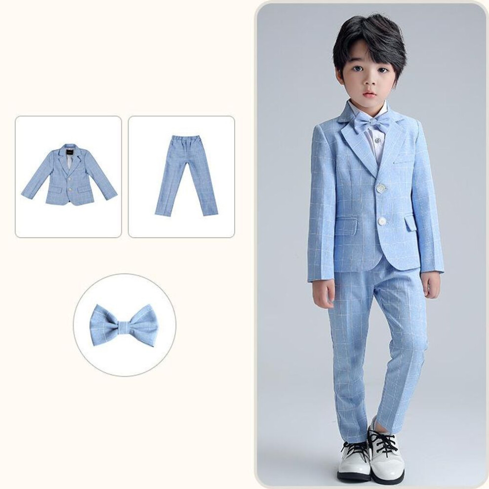 (blue, 140) 3PCS Children&apos;s Dress British Suit Set Flower Children&apos;s Wedding Dress Host Show Performance Suit
