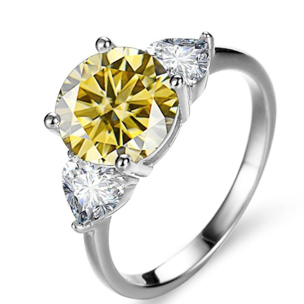 (yellow, 4.25) BagueRingen Luxury Wedding Sterling 925 Silver Ring 3 Carat D-COLOR Moissanite Diamond Jewelry For Women Classic Four Claw Design