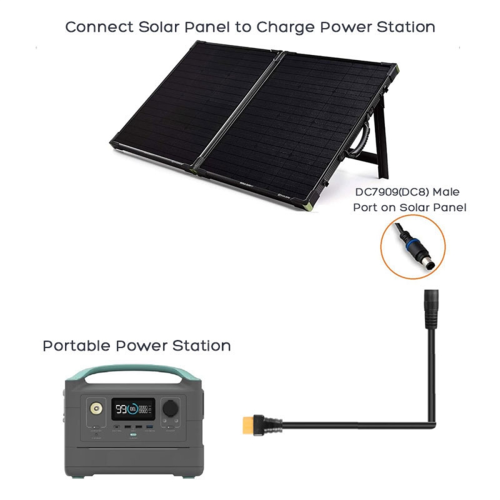 Cable de carga para panel solar de 14 AWG, conector hembra DC7909 a conector hembra XT60 de 8 mm de CC. 2