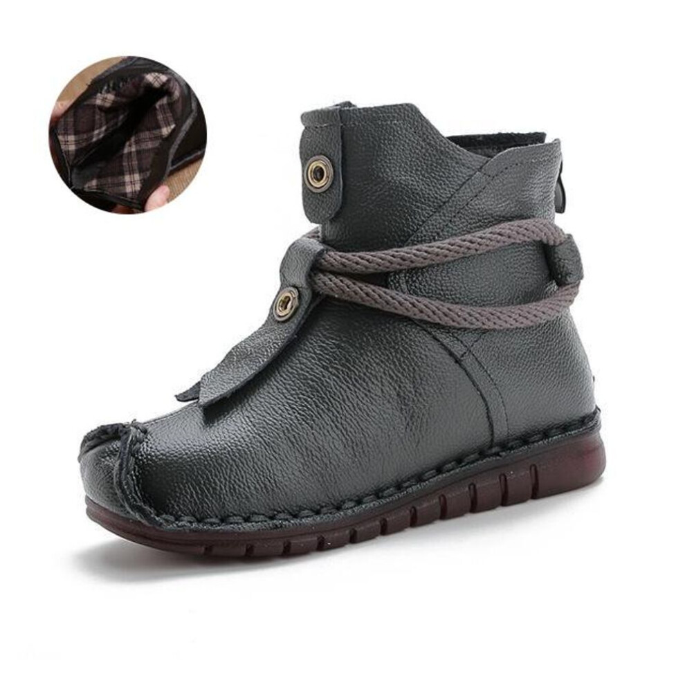 (gray, 40) Maita Genuine Leather High Quality Ankle Boots Women&apos;s Boots New Short Boot Winter Purple Gray Flats Boots