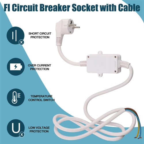 FI Circuit Breaker Socket Residual with Cable, EU Plug White 2