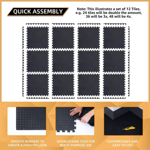 12 Pack Floor Exercise Mat for Home Gym or Floor Padding black 2