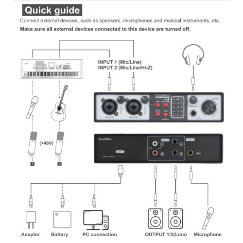 Κάρτα ήχου εγγραφής USB 2 σε 2 εξόδων 32Bit/384KHZ 1
