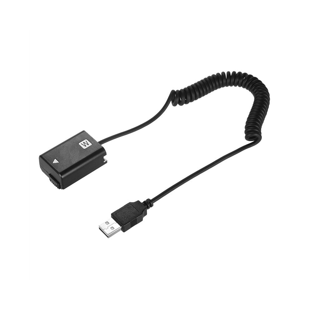 Câble de charge USB à ressort de batterie factice NP-FW50 pour coupleur A7