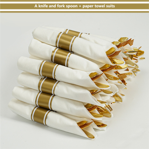 25 voorgerolde gouden plastic besteksets 1