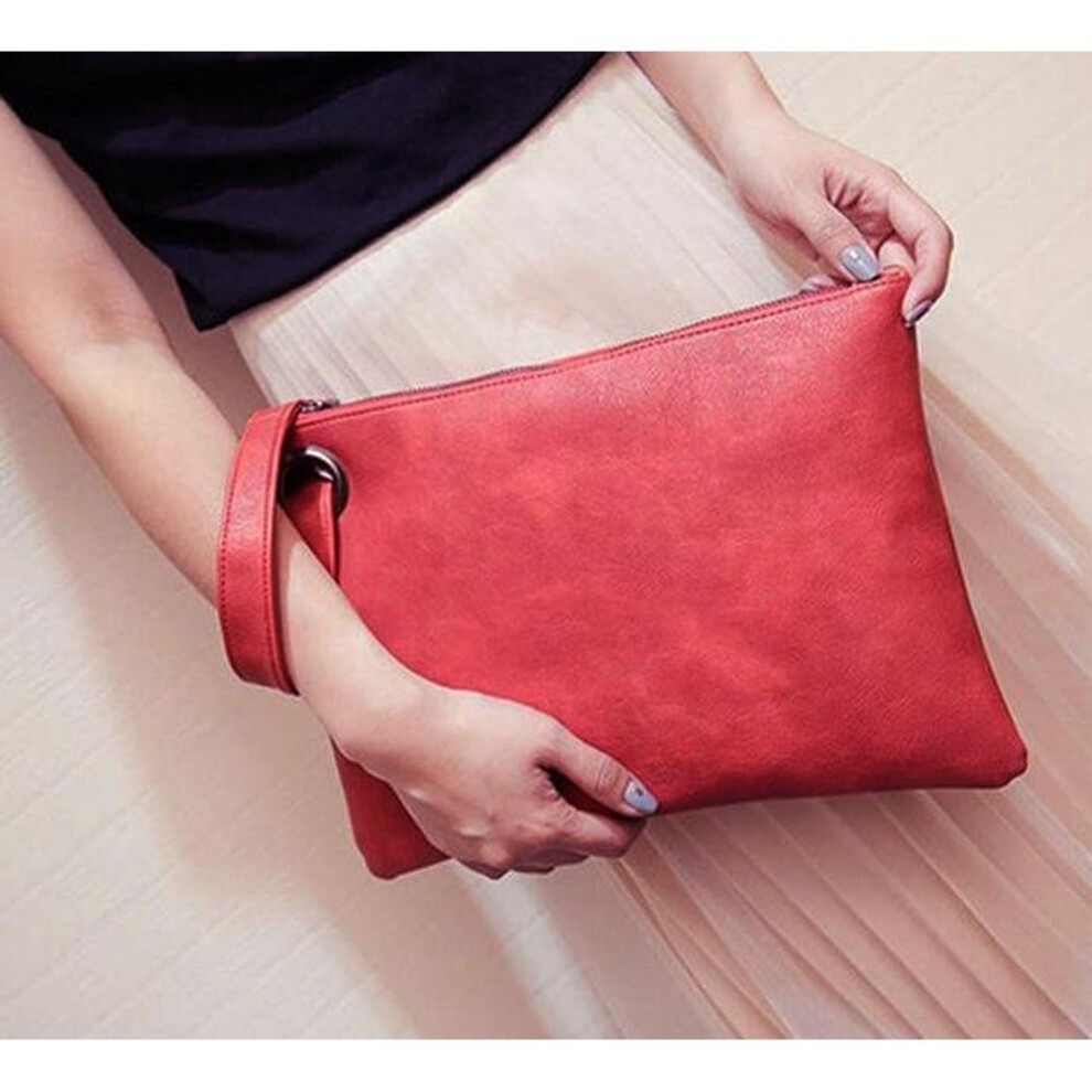 (red, 33cm*3cm*23cm) Yogodlns Solid Women Clutch Bag Leather Envelope Evening Handbag