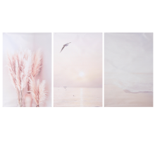 3Pcs Beige Grass Sunset Beach Palm Tree Canvas Painting