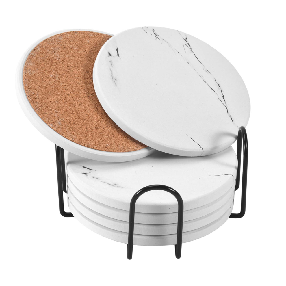 Sottobicchieri Per Bevande, Set Di Sottobicchieri In Ceramica E Pietra Con Metallo Bianco