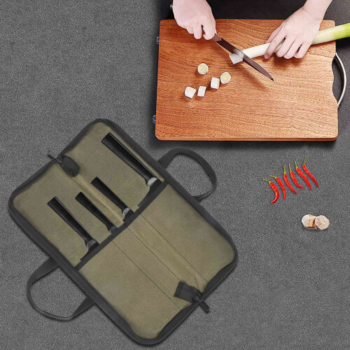 Chef Knife Case Waxed Canvas Roll Storage Knife Carrying Pouch 1