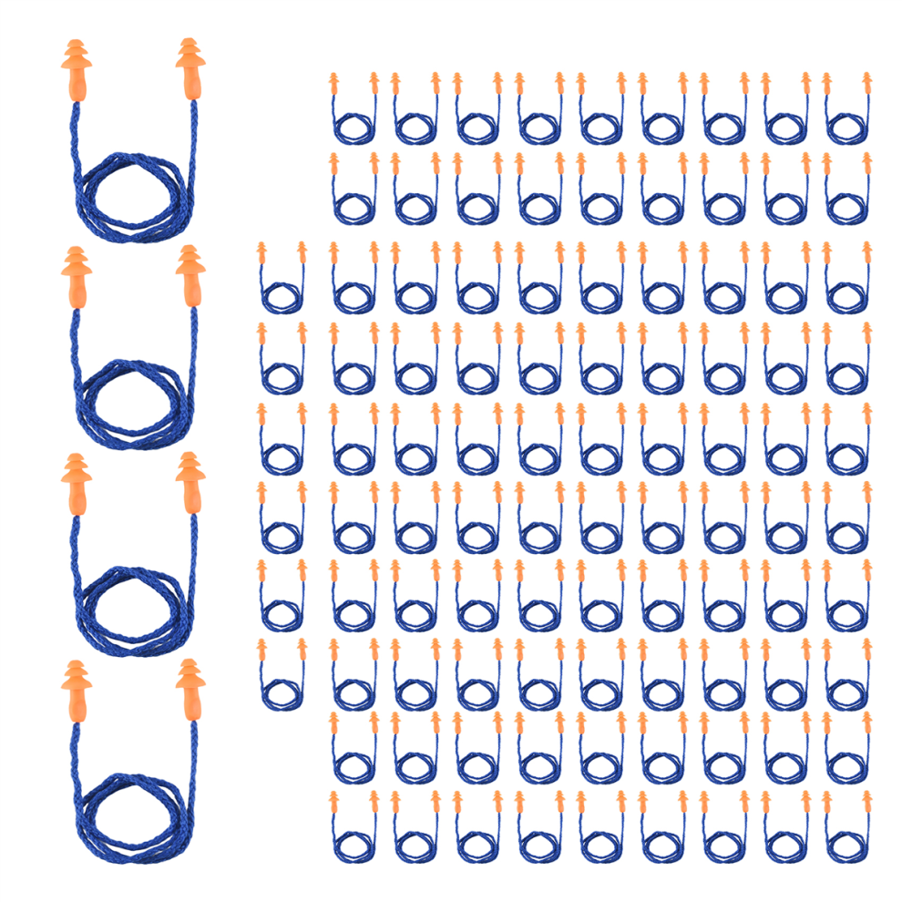 100 Pairs Individually Wrapped Non Silicone Corded Ear Plugs