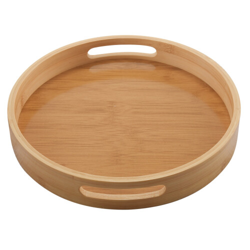 Round Serving Bamboo Wooden Tray Handle Storage Tray #1