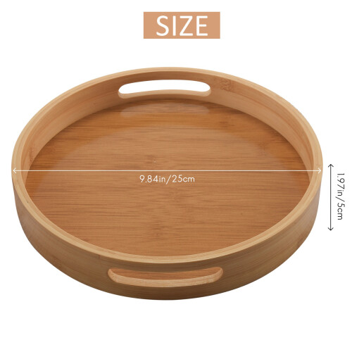 Round Serving Bamboo Wooden Tray Handle Storage Tray #1 2