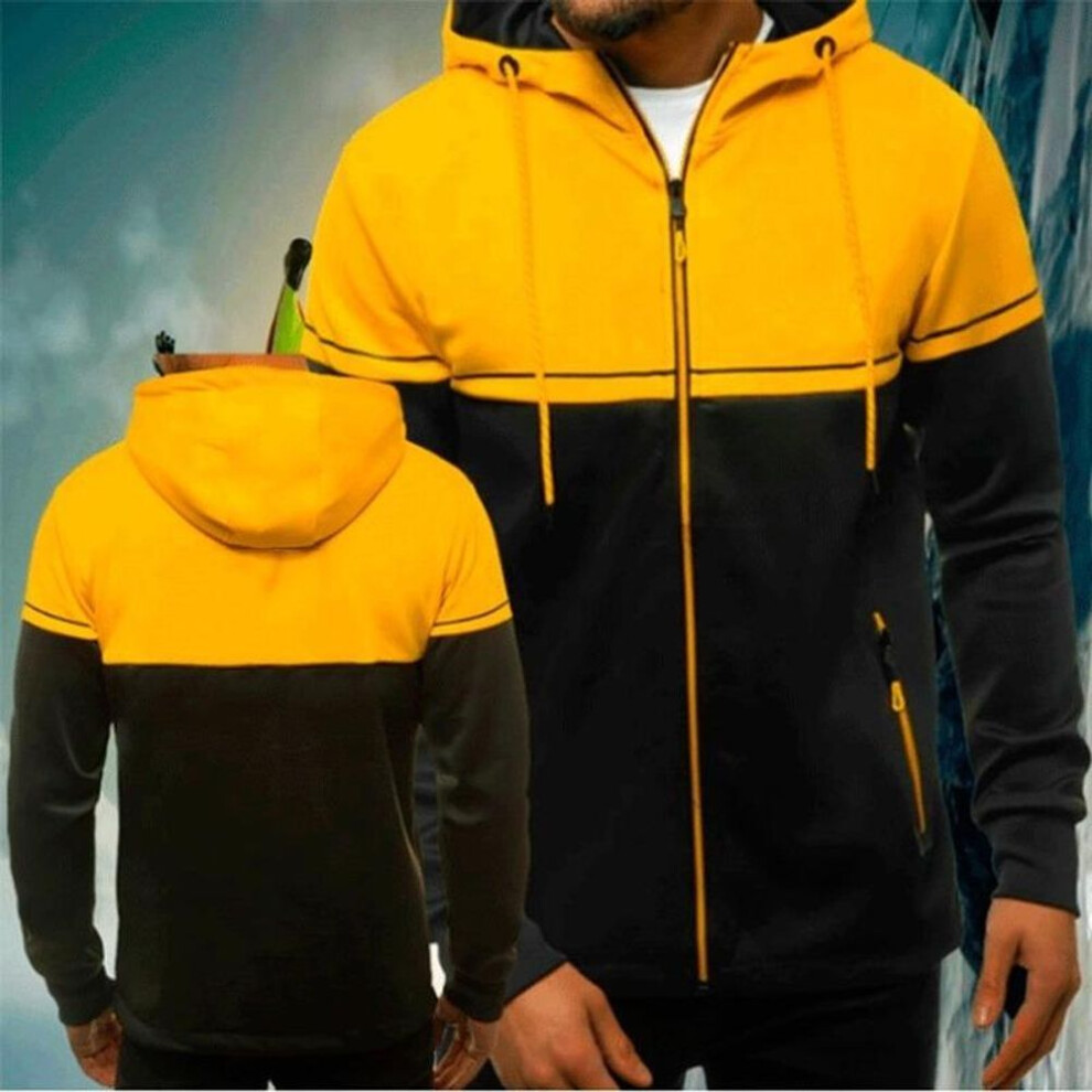(yellow, L) 2024 Autumn and Winter New Men&apos;s Casual Cardigan Hooded Sweater Youth Color Matching Men&apos;s Jacket