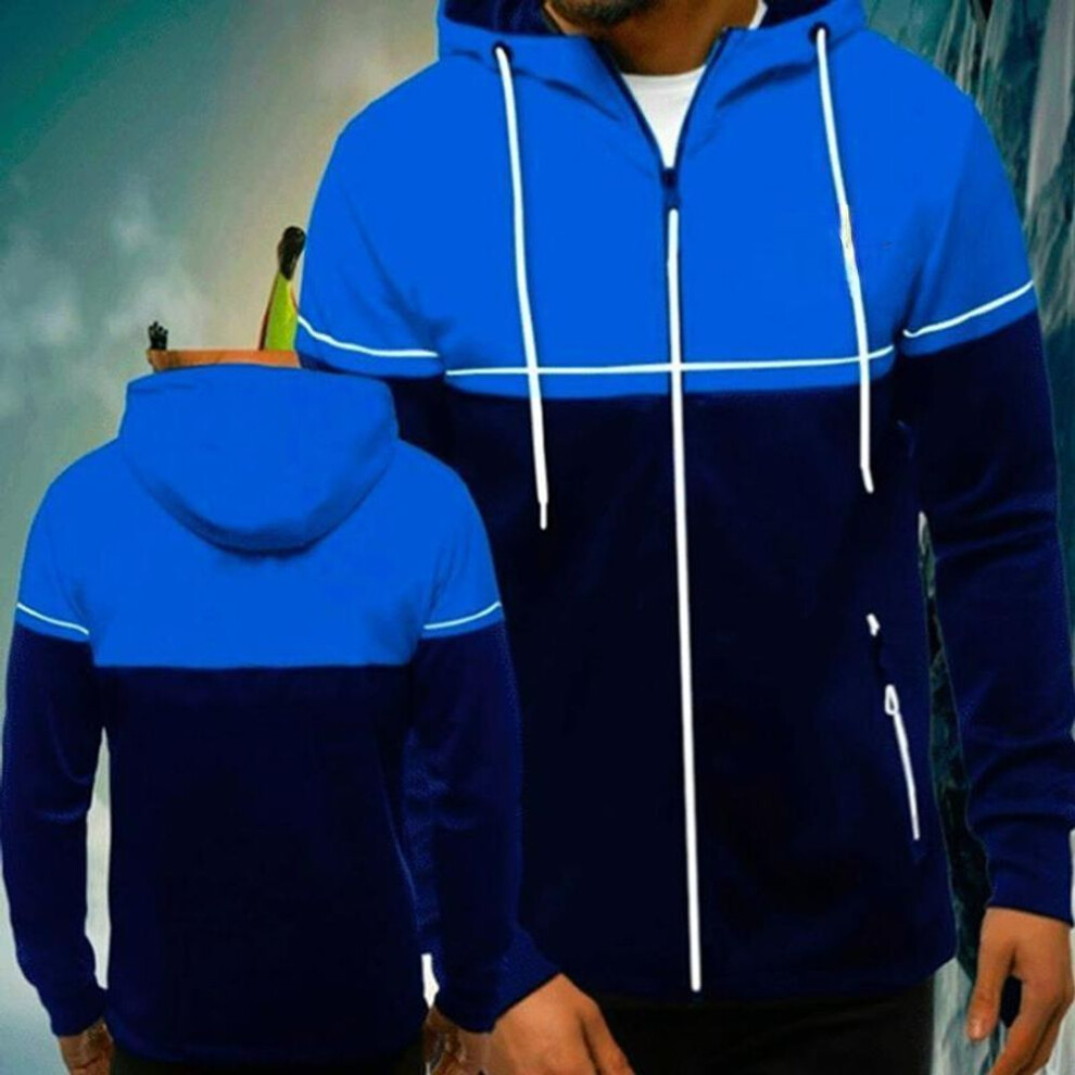 (blue, 3XL) 2024 Autumn and Winter New Men&apos;s Casual Cardigan Hooded Sweater Youth Color Matching Men&apos;s Jacket