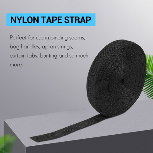 25mmx20m Roll Nylon Tape Strap For Webbing Bag Strapping Belt- Black 1