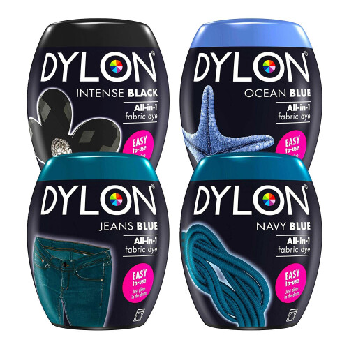 Dylon Dylon Fabric Dye Pod Multipack – Black, Navy, Jeans & Ocean Blue