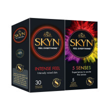 SKYN Intense Feel Condoms - Pack of 30 & 5 Senses Pack of 5 / Skynfeel Latex Free Condoms for Men, Regular Size, Raised Dots, Cocktail Flavoured, Ult