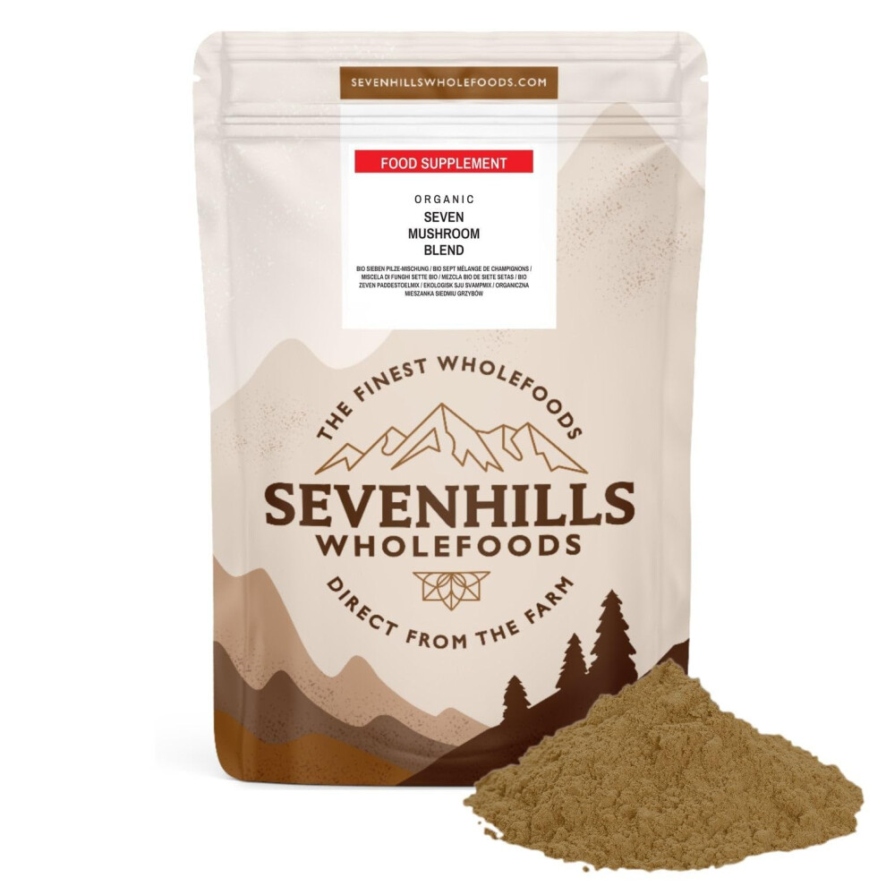 Sevenhills Wholefoods Organic 7 Mushroom Blend Powder 500G With Lion's Mane, Reishi, Chaga, Cordyceps, Tremella, Maitake & Shiitake