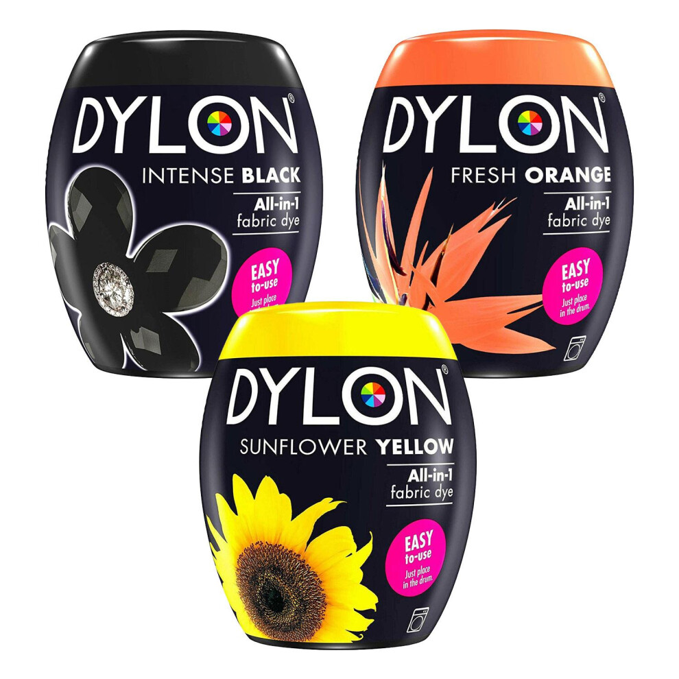 Dylon Fabric Dye Pod Multipack – Black, Fresh Orange & Sunflower Yellow