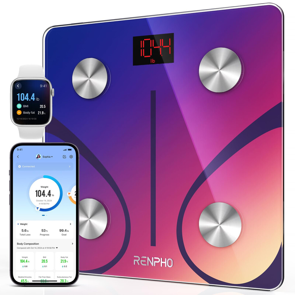 Renpho Body Fat Scale Bluetooth, Digital Scales For Body Weight Bathroom Weighing Scale Smart Bmi Scales, Body Composition Monitors With Smartphone A