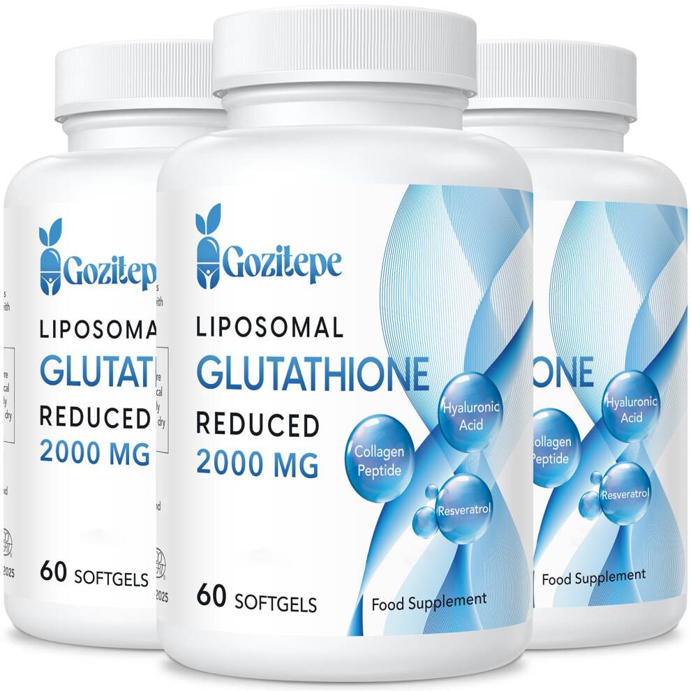 Gozitepe Liposomal Glutathione Reduced 2000Mg Per Serving | Glutathione Supplement With Hyaluronic Acid + Collagen Peptide + Resveratrol | 10X Better