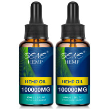 High Strength 100000mg Premium Oil - Supports Joint, Sleep and Stress Relief, Rich in Omega 3-6-9, Vitamin C & E, 100% Vegan, 60ml (Pack of 2)