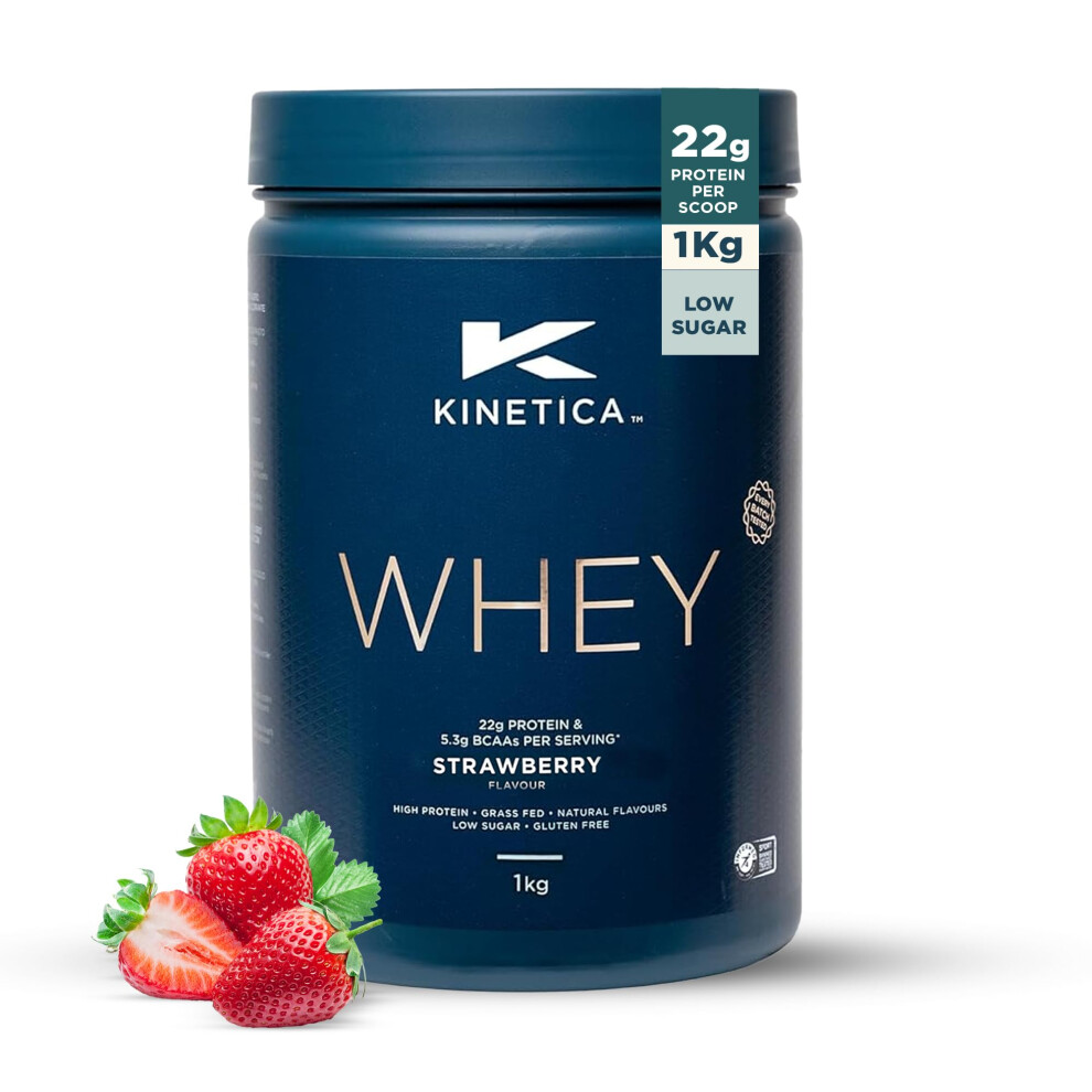 Kinetica Sports Whey Protein Powder - Strawberry Flavour | 23G Protein/Serve, 33 Servings/1Kg Pack | Gluten Free Supplement | Optimum For Muscle Grow