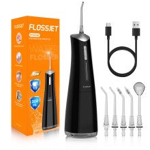 FlossJet Water Dental Flosser for Teeth Cordless with 300ML 4 Cleaning Modes 5 Jet Tips Portable Oral Irrigator USB-Powered Electric Flosser IPX7 Wat