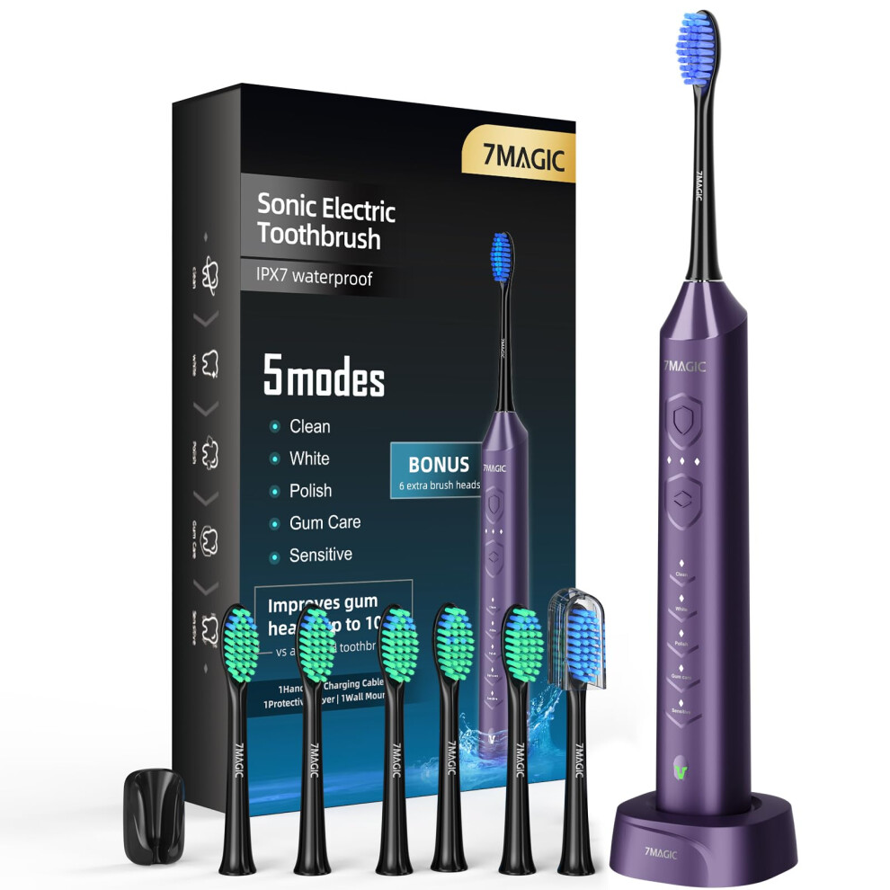 Electric Toothbrush, Sonic Toothbrush, 3 Intensity Levels, 5 Modes, 40,000 VPM, IPX7, Knight Purple-image-OPC-PHHHV2J-NEW