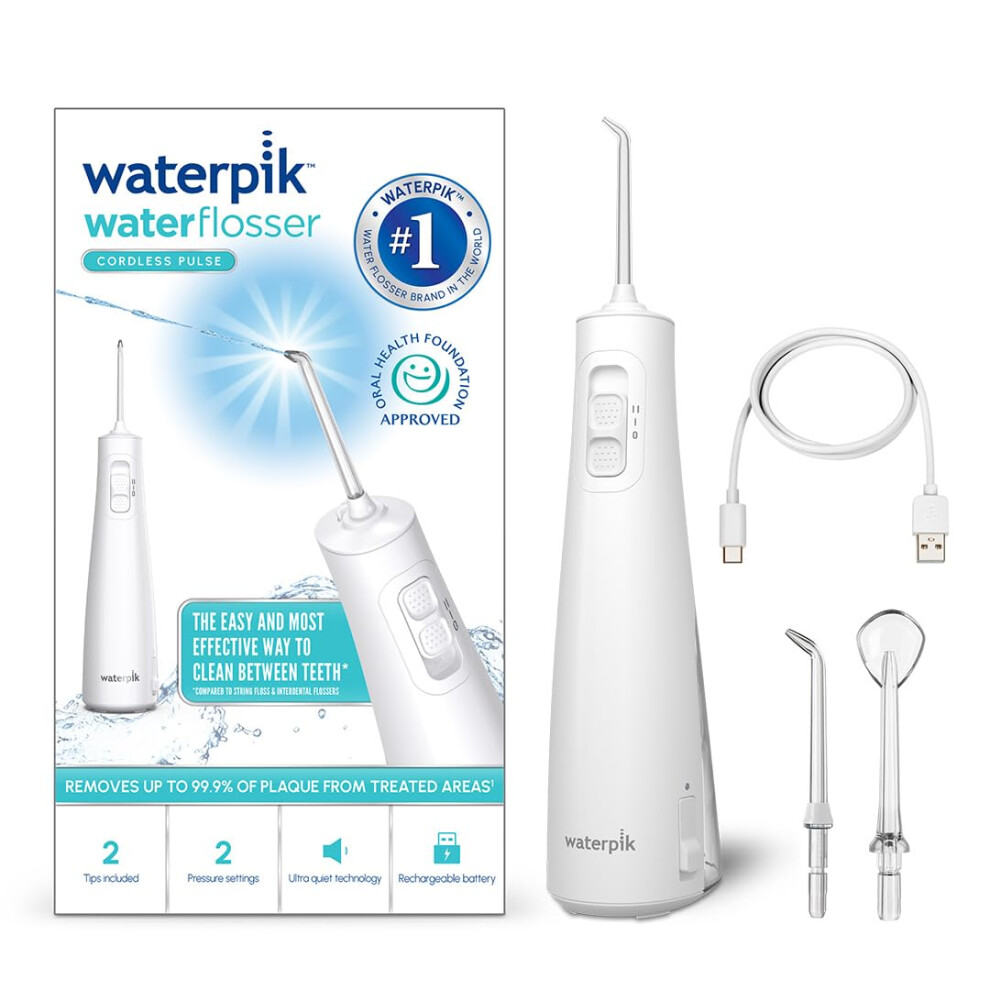 Waterpik Pulse Water Flosser Cordless, Oral Health Foundation Approved, Water Flosser and Plaque Remover for Teeth, 2 x Water Floss Pressure Settings