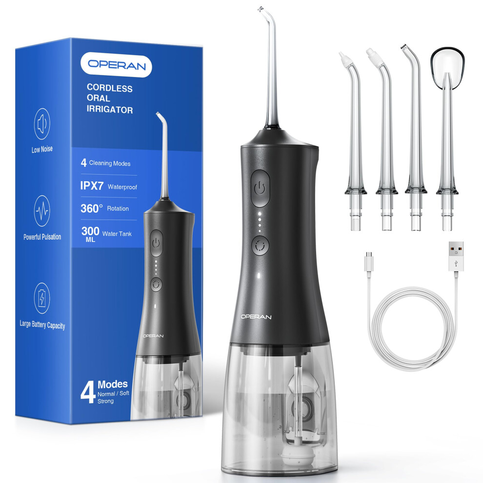 Operan Water Flossers For Teeth Cordless, 300Ml Oral Irrigator Rechargeable Electric Flosser With 4 Modes 4 Jet Tips Ipx7 Waterproof Dental Water Flo