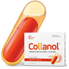 Collanol - The Revolution in Joint Health Care - Liquid Formula in a Double Capsule 3D Collagen + Micellar Extract of Turmeric Roots 1 Capsule/Day. L
