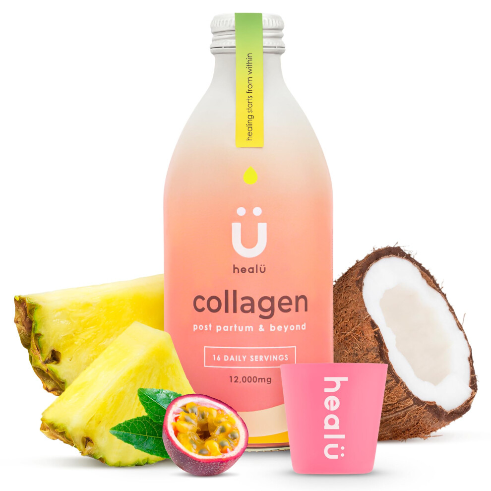 Healu Collagen Supplement Super 12000Mg Dose With Vitamin C & Zinc, Bovine Liquid Peptides Hydrolyzed, Healthy Skin, Hair Growth, Joint Care, 16 Day Supply