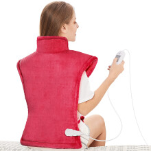 Electric Heating Pad for Back Neck and Shoulders 60x85cm, Heated Warmer with Waist Strap, 3 Heat Levels, Auto-Off Timer, Mia&Coco - Comfort Red