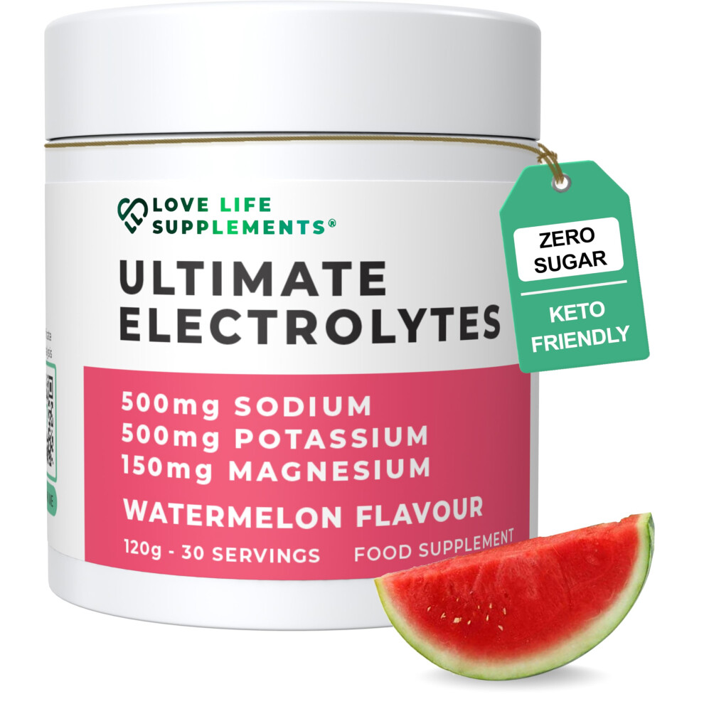 Love Life Supplements Ultimate Electrolytes Powder, 500Mg Sodium, 500Mg Potassium, 150Mg Magnesium, 120G - 30 Servings, Pink Himalayan Salt For Hydration, Watermelon Flavo