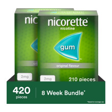 Nicorette 2mg Gum Original Flavour, 420 Pieces (2 x 210), Nicotine Gum to Help Quit Cigarettes for Good, Discreet and Fast-Acting Stop Smoking Aid to