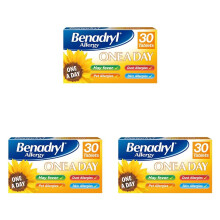 Benadryl Allergy One A Day 10 Mg Tablets - Effective and Long-Lasting Relief from Hay Fever, Pet, Skin and Dust Allergies - 30 Count (Pack of 3)