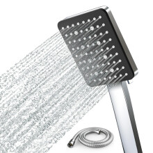 Newentor Shower Head and Hose, High Pressure Shower Heads with Hose Set 1.5m, Six Modes, Fixed Power Shower Head for Low Pressure, Silver-Black,