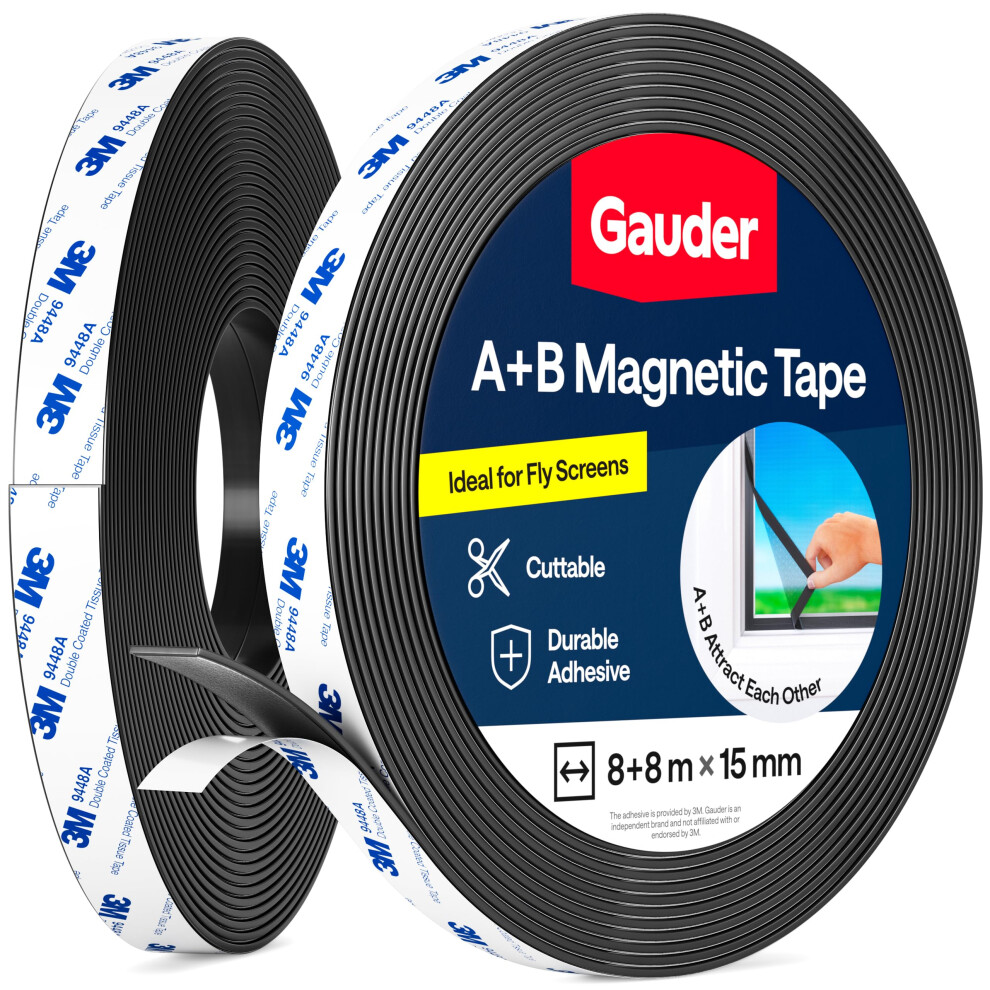 Gauder A+B Magnetic Tape For Fly Screens & Mosquito Nets - Self-Adhesive Magnetic Strips With Strong Mutual Attraction - Magnet Tape With Counterpart 8720809204042