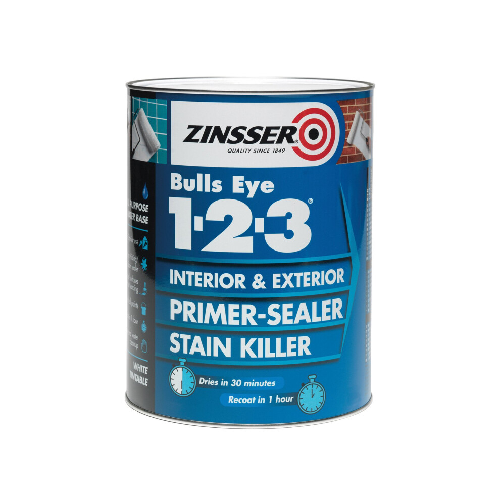 Zinsser Bulls Eye 1-2-3 Primer-Sealer & Stain Killer 1 Litre Ready Mixed Colour - White