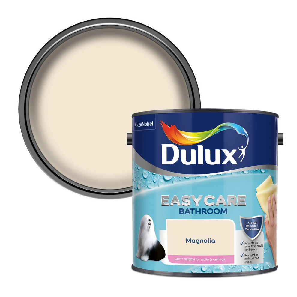 Dulux Easycare Bathroom Soft Sheen Emulsion Paint for Walls and Ceilings - Magnolia 2.5L