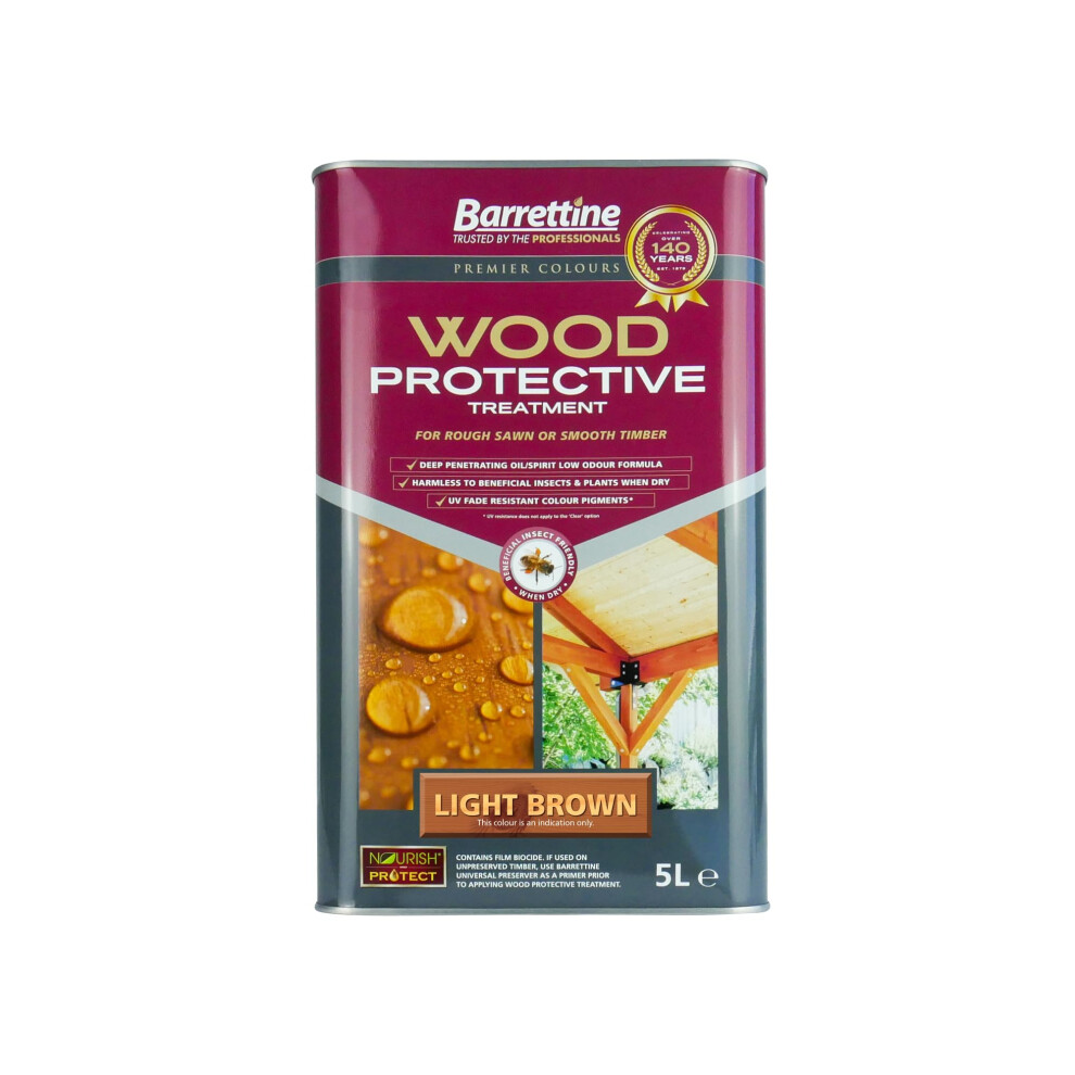 Barrettine Wood Protective Treatment (Light Brown, 5L) - Ideal Treatment For Outdoor Treated Timber Structures. Wood Protector Oil With Water Repelle 5900727139449