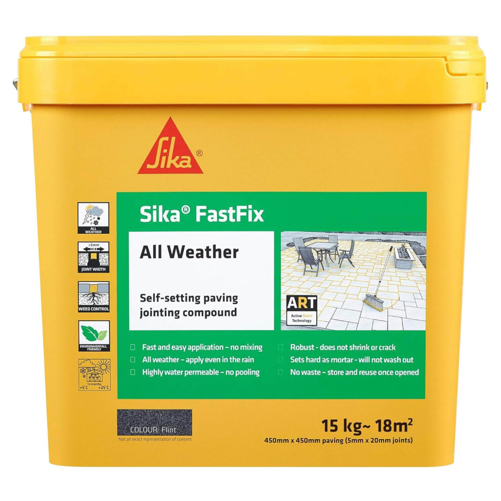 Sika – FastFix All Weather Self-Setting Paving Jointing Compound – Ready to Use – No Mixing Required – Flint – 15kg – 18 sq. m